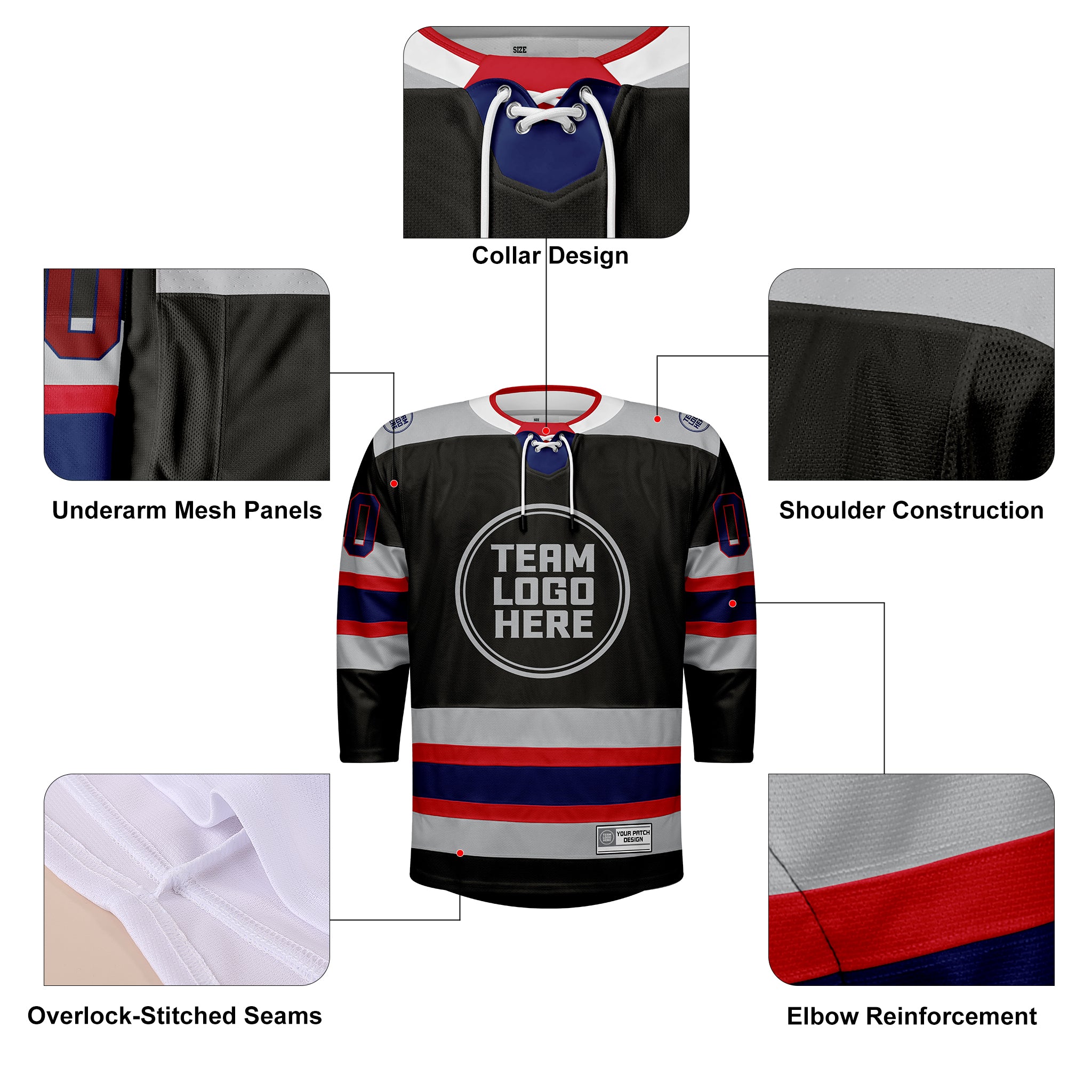 Custom Hockey Jersey Elite Pro EP-105 GraphiteSilverRedNavy