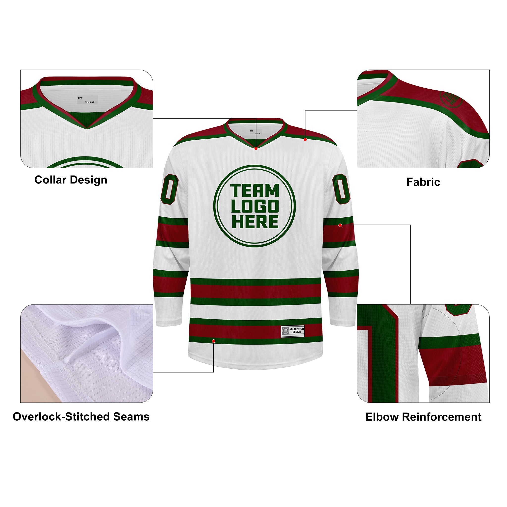 Custom Hockey Jersey Practice PS-202 WhiteGreenRed