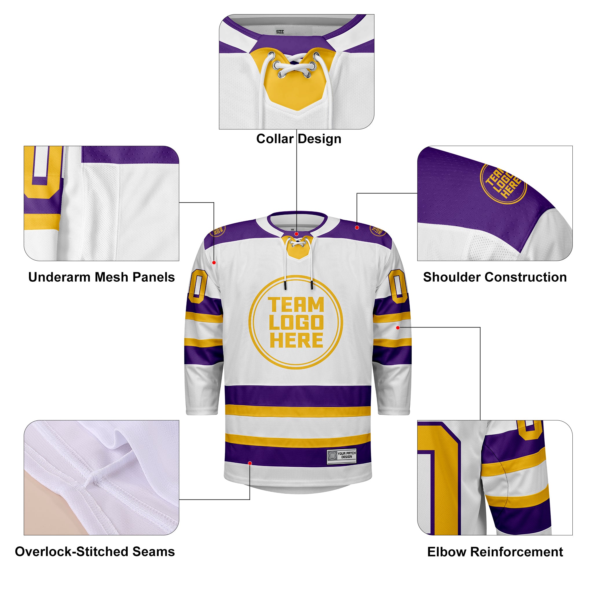 Custom Hockey Jersey Elite Pro EP-103 WhitePurpleGold