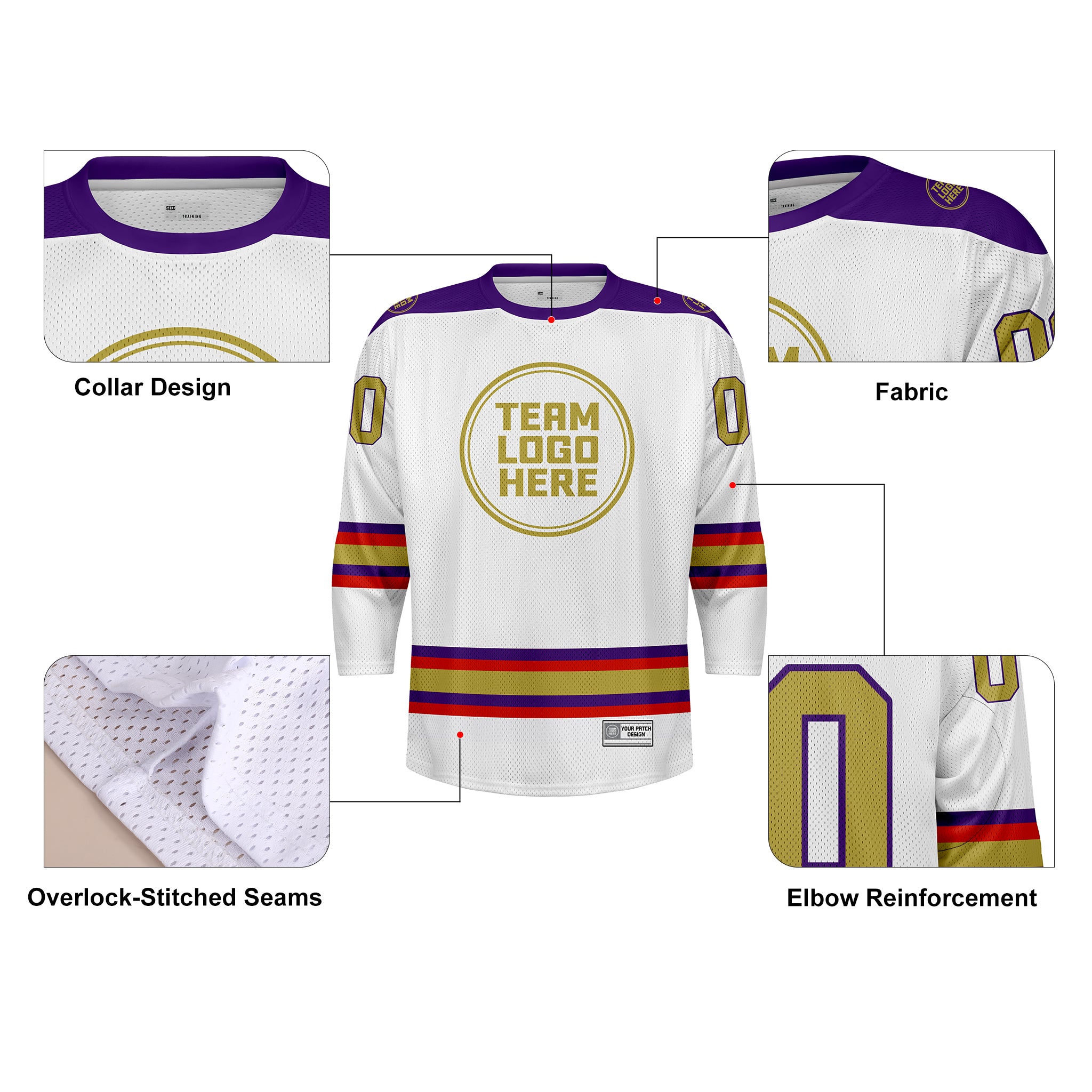 Custom Hockey Jersey Practice PS-302 WhitePurpleScarletGold (Sample)