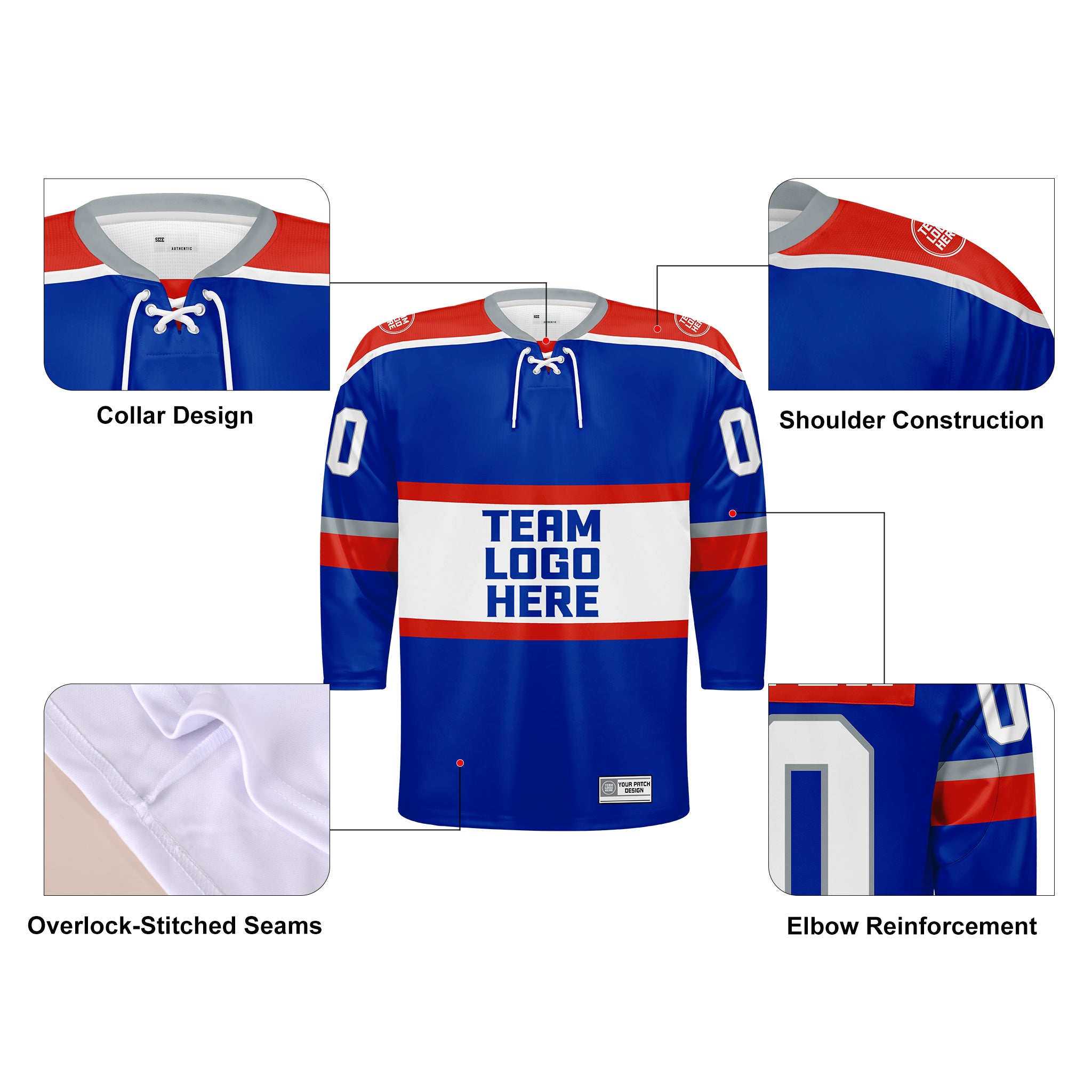 Custom Hockey Jersey Varsity Teamwear VT-302 RoyalRedWhiteGrey