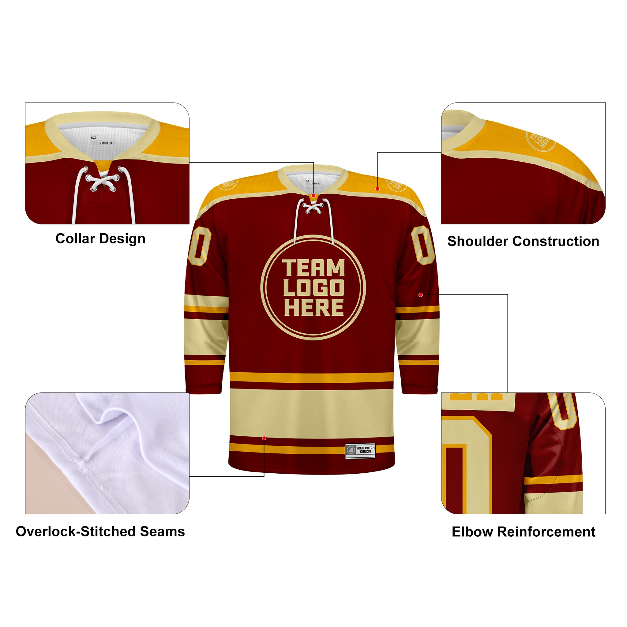 Custom Hockey Jersey Varsity Teamwear VT-301 MaroonGoldBeige