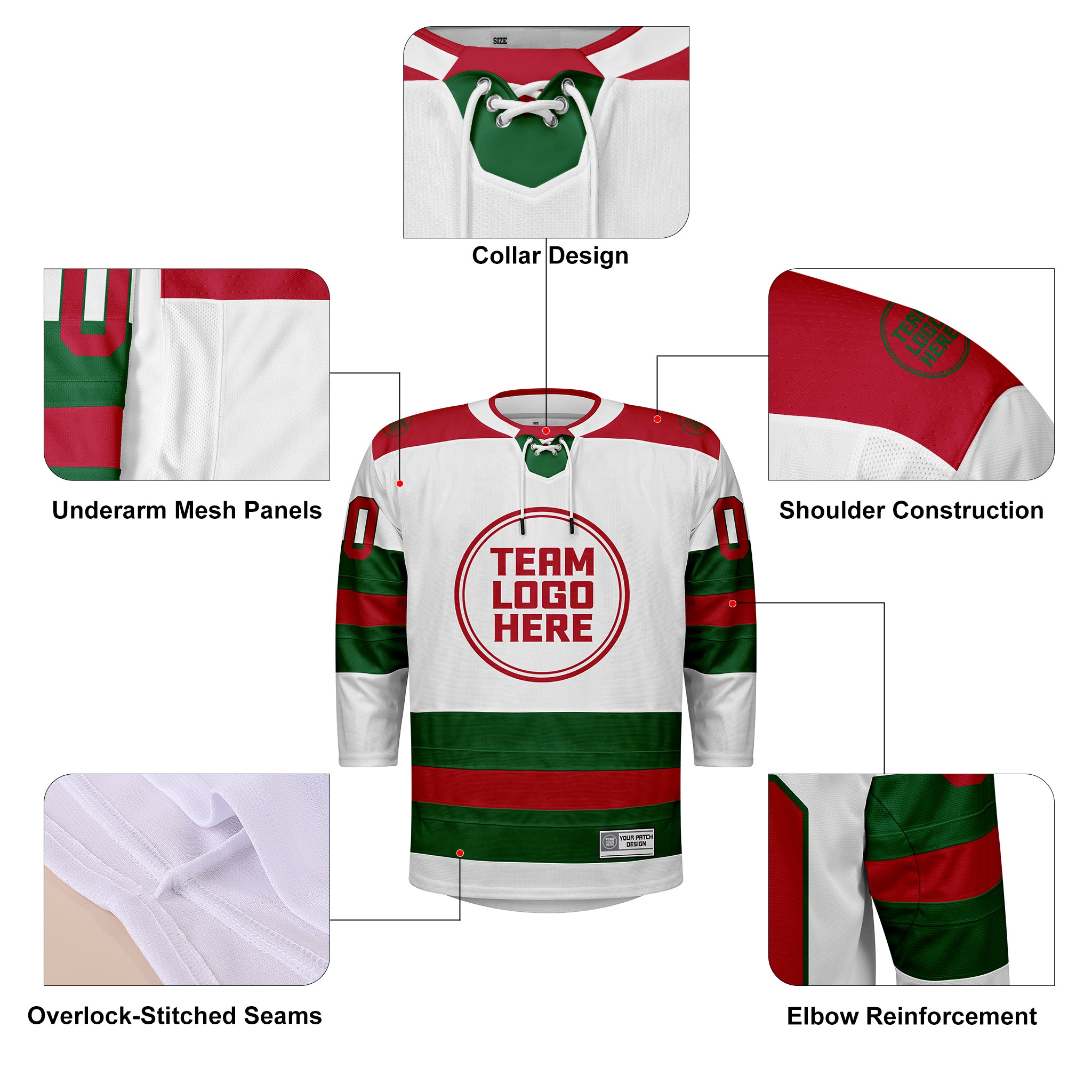 Custom Hockey Jersey Elite Pro EP-104 WhiteGreenRed