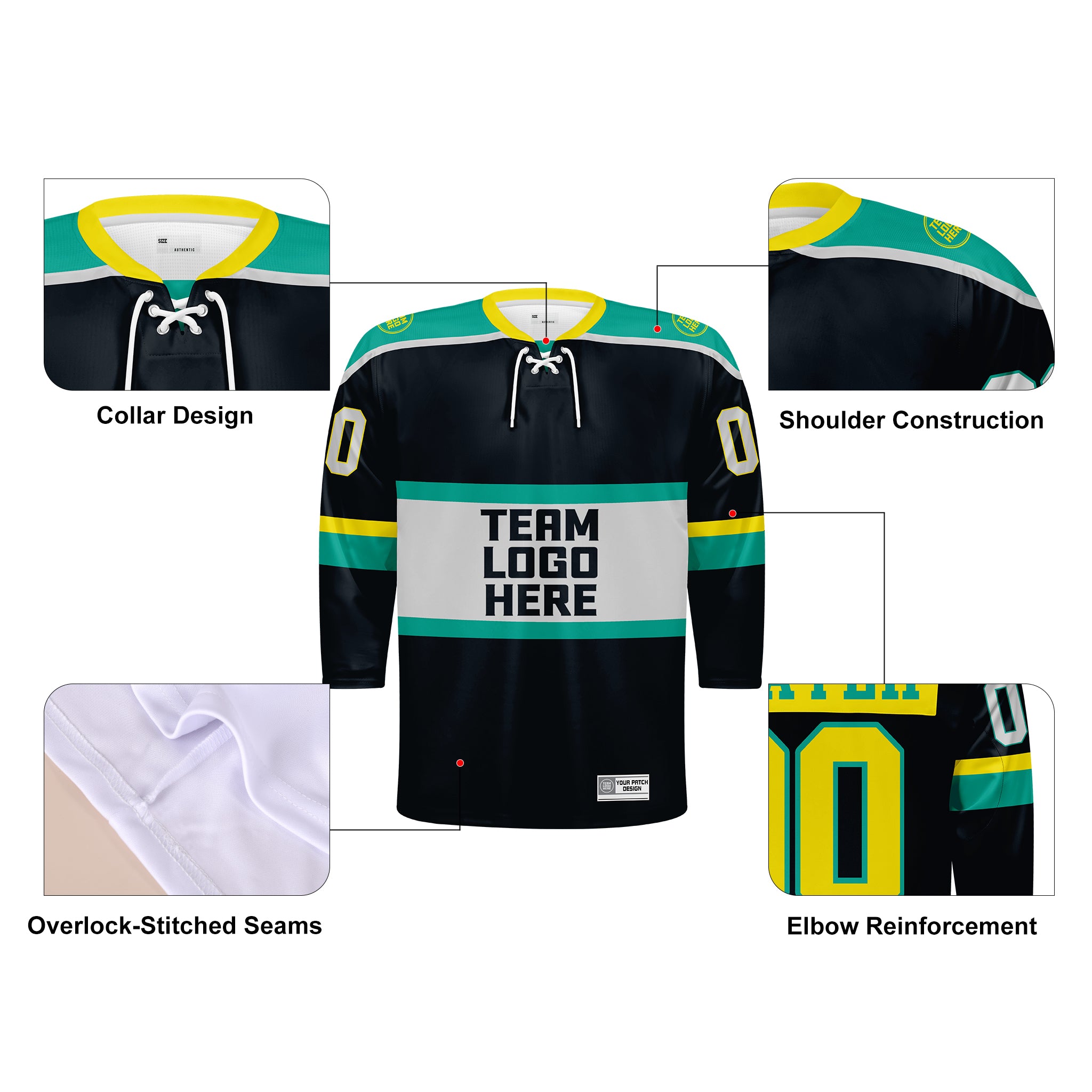 Custom Hockey Jersey Varsity Teamwear VT-302 BlackTealGreyYellow