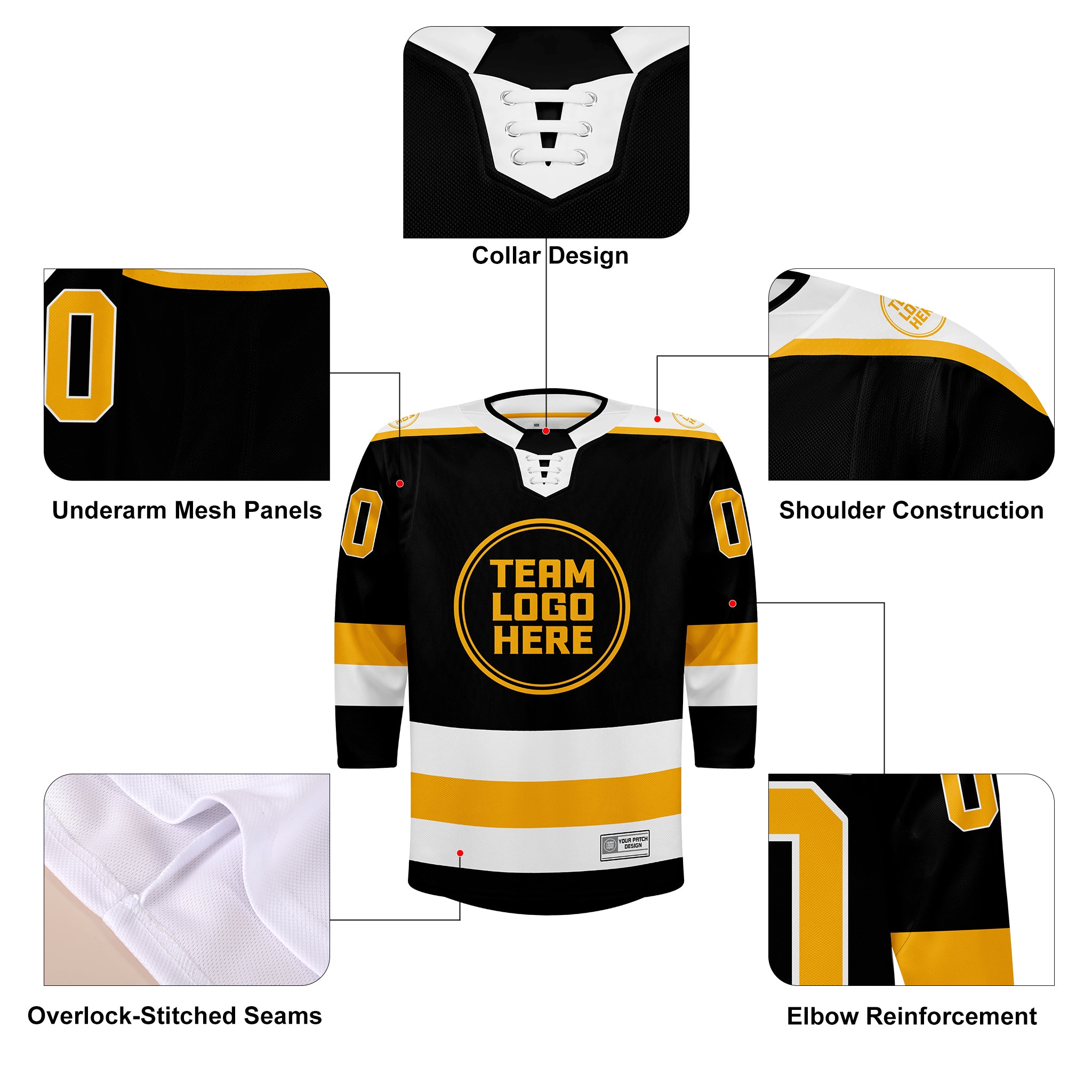 Custom Hockey Jersey Elite Pro EP-301 BlackGoldWhite