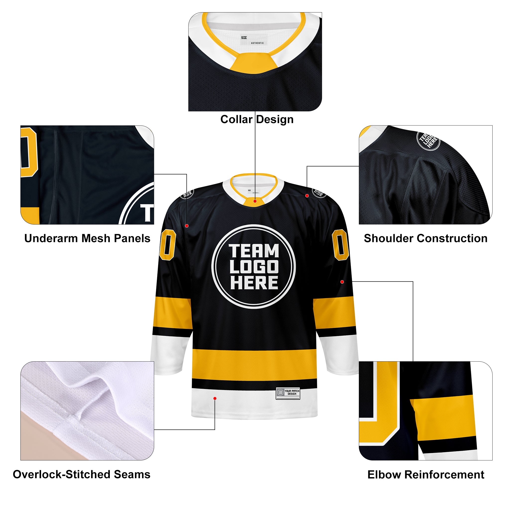 Custom Hockey Jersey Elite Pro EP-201 BlackGoldWhite