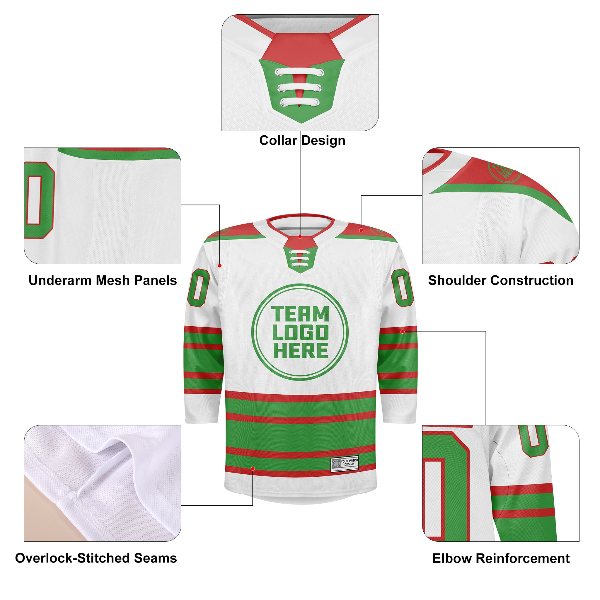 Custom Hockey Jersey Elite Pro EP-303 WhiteRedGreen