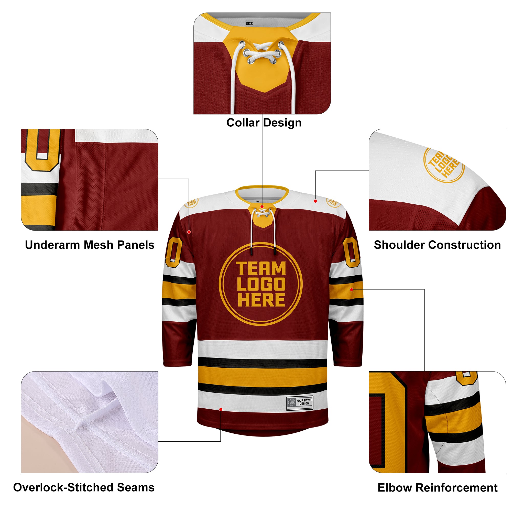 Custom Hockey Jersey Elite Pro EP-105 MaroonWhiteGraphiteGold