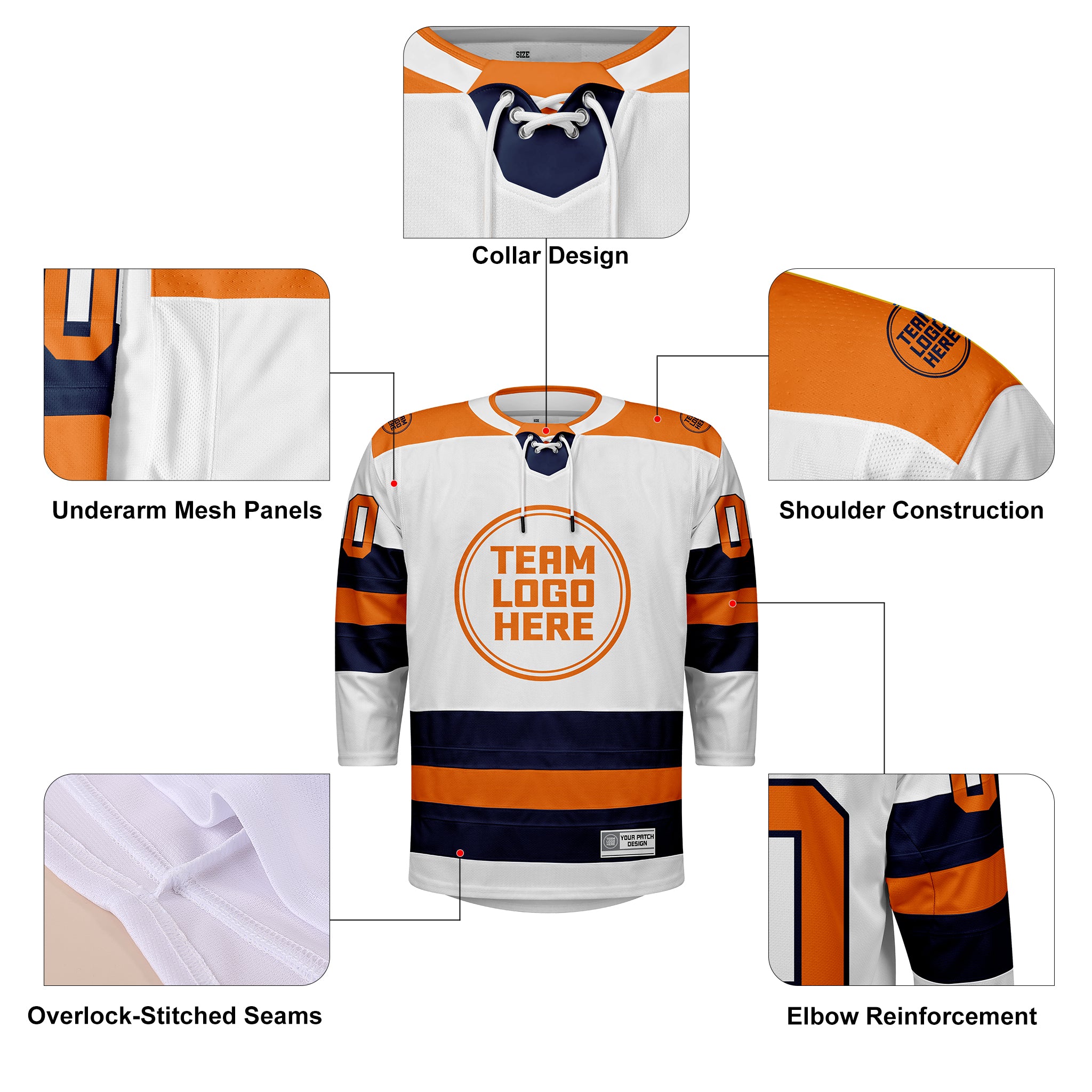 Custom Hockey Jersey Elite Pro EP-104 WhiteNavyOrange