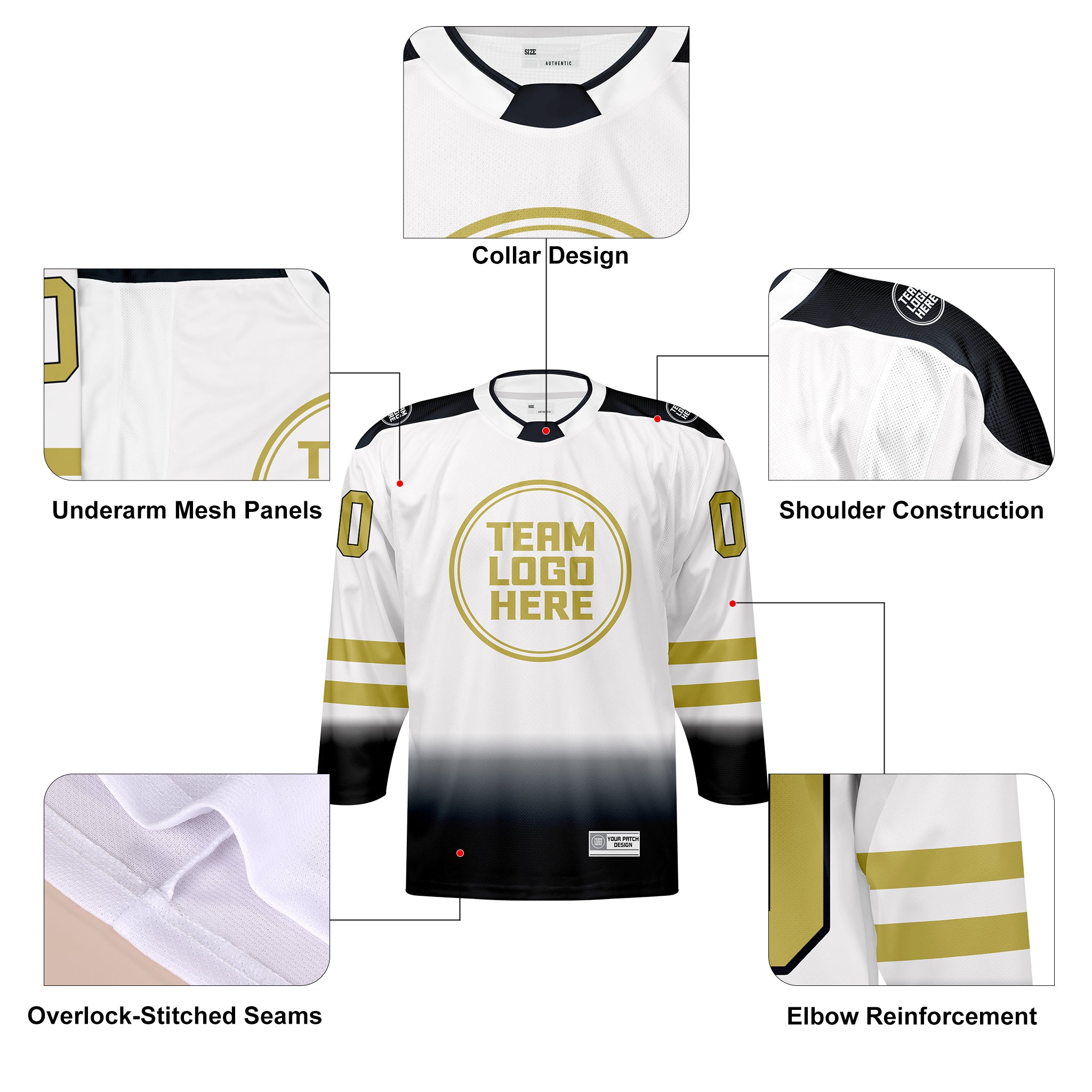 Custom Hockey Jersey Elite Pro EP-202 BlackWhitegold