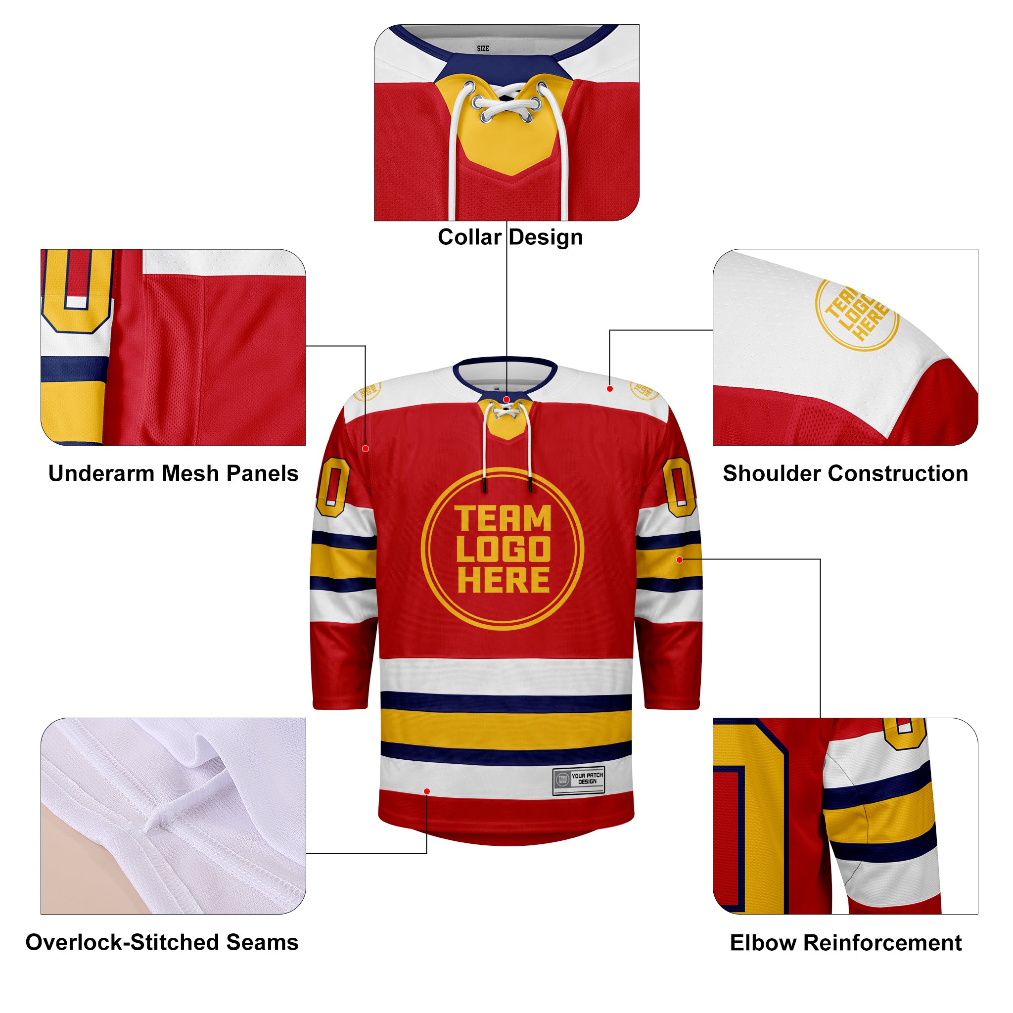 Custom Hockey Jersey Elite Pro EP-105 RedWhiteNavyGold
