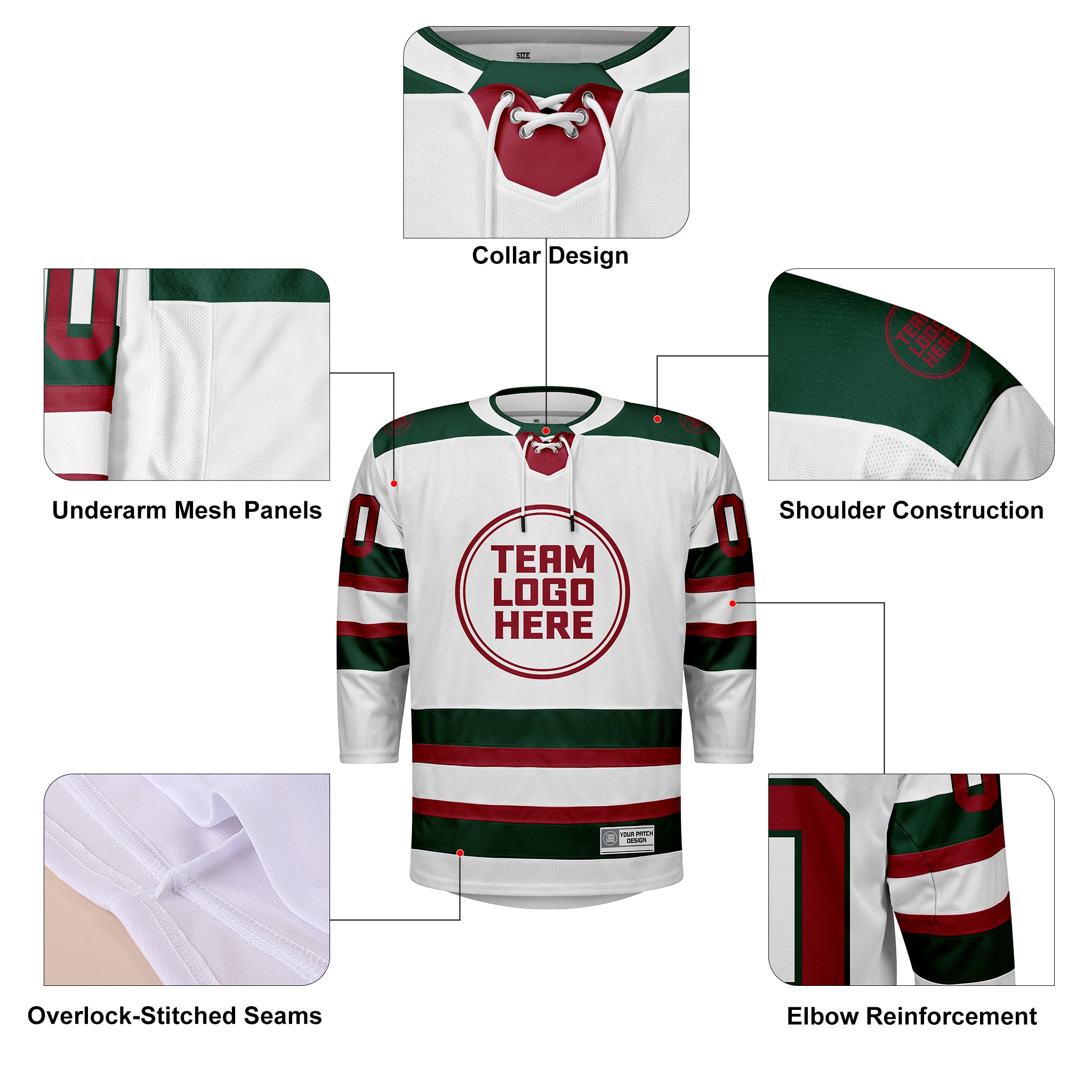 Custom Hockey Jersey Elite Pro EP-103 WhiteGreenRed