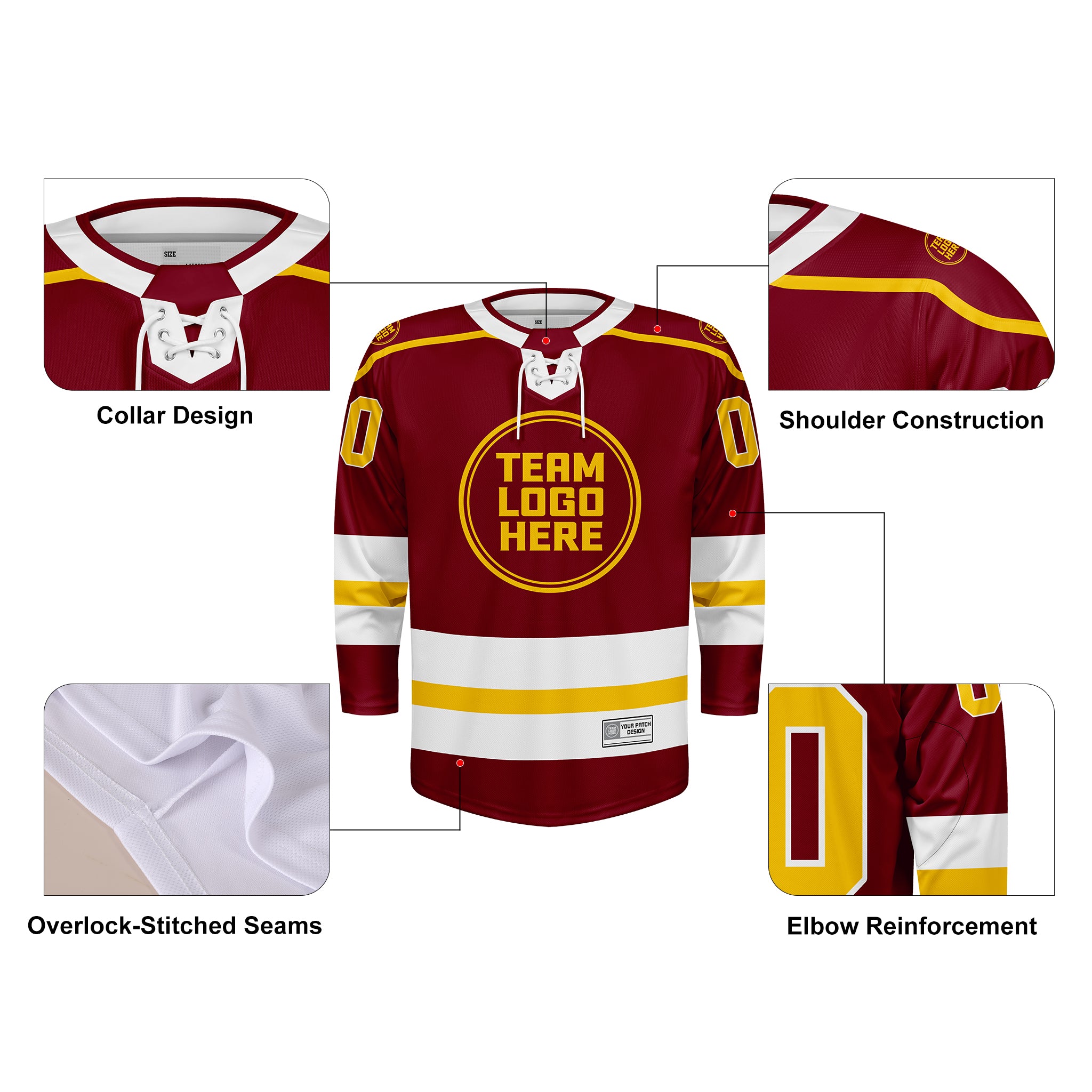 Custom Hockey Jersey Varsity Teamwear VT-202 MaroonGoldWhite