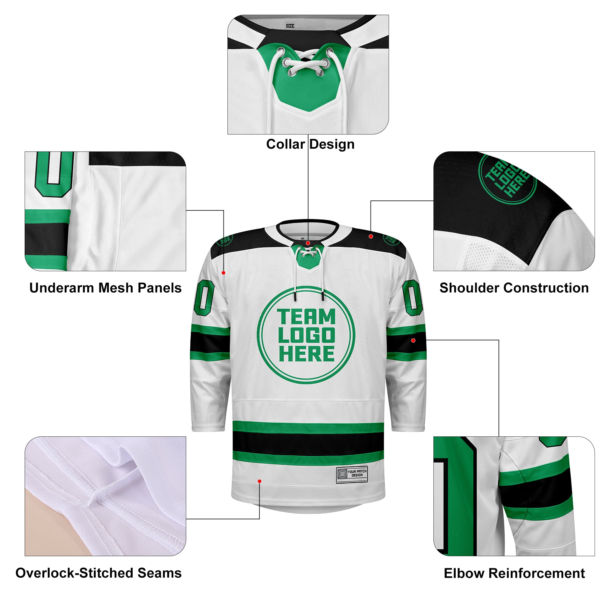 Custom Hockey Jersey Elite Pro EP-101 WhiteGreenBlack