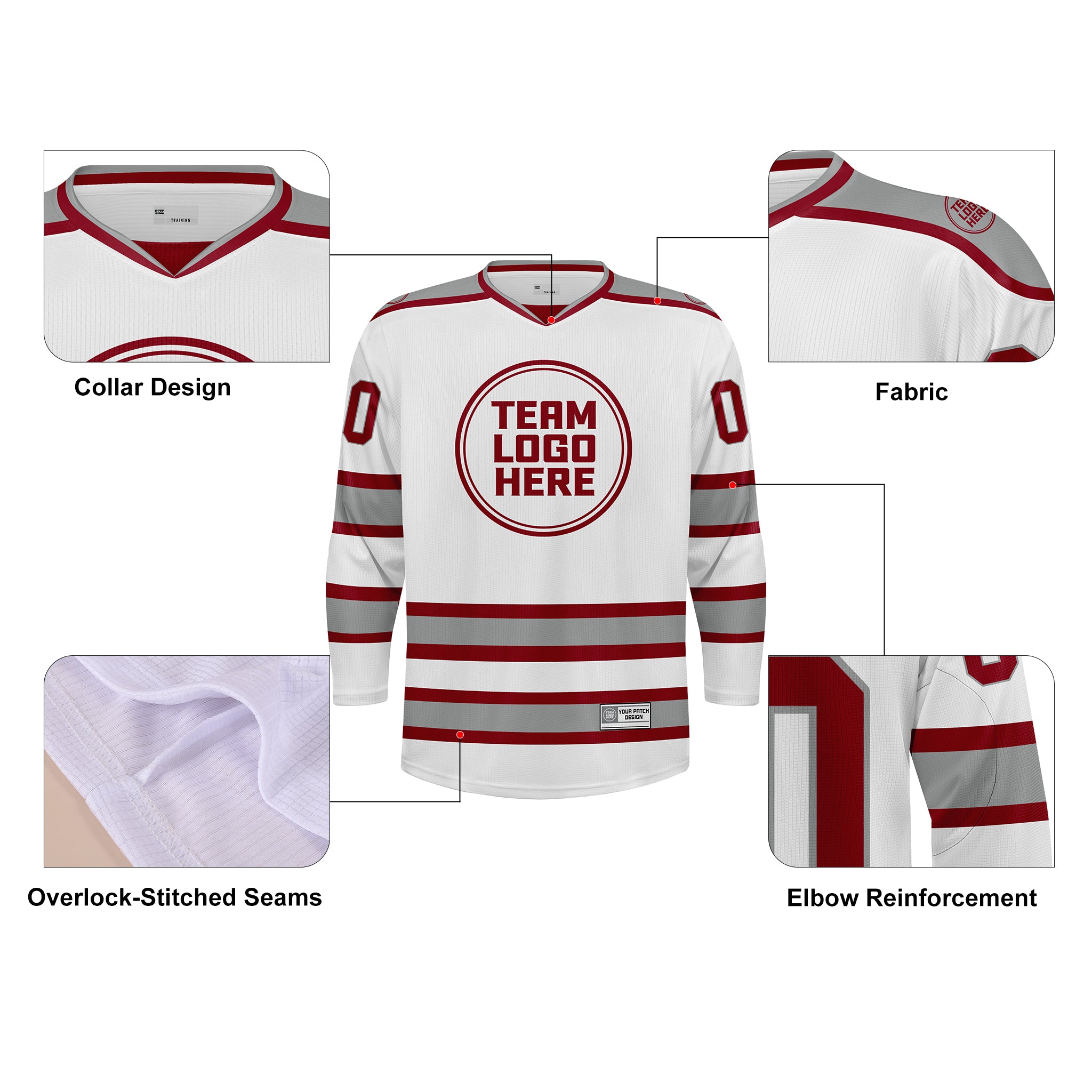Custom Hockey Jersey Practice PS-202 WhiteRedSilver