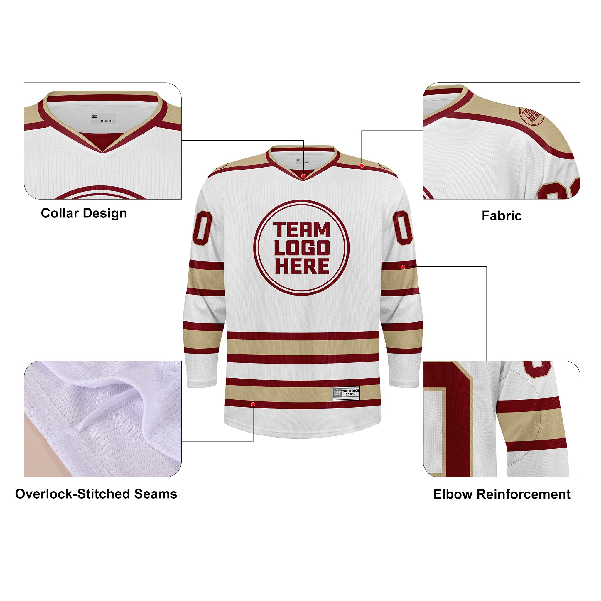 Custom Hockey Jersey Practice PS-202 WhiteRedTan
