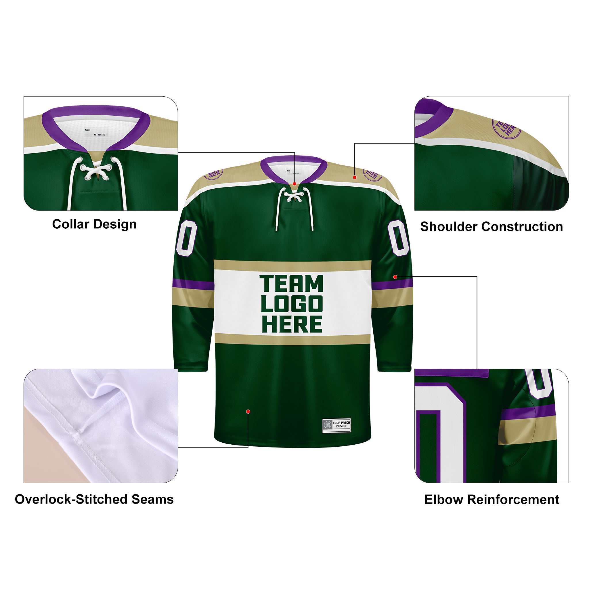 Custom Hockey Jersey Varsity Teamwear VT-302 ForestGoldWhitePurple
