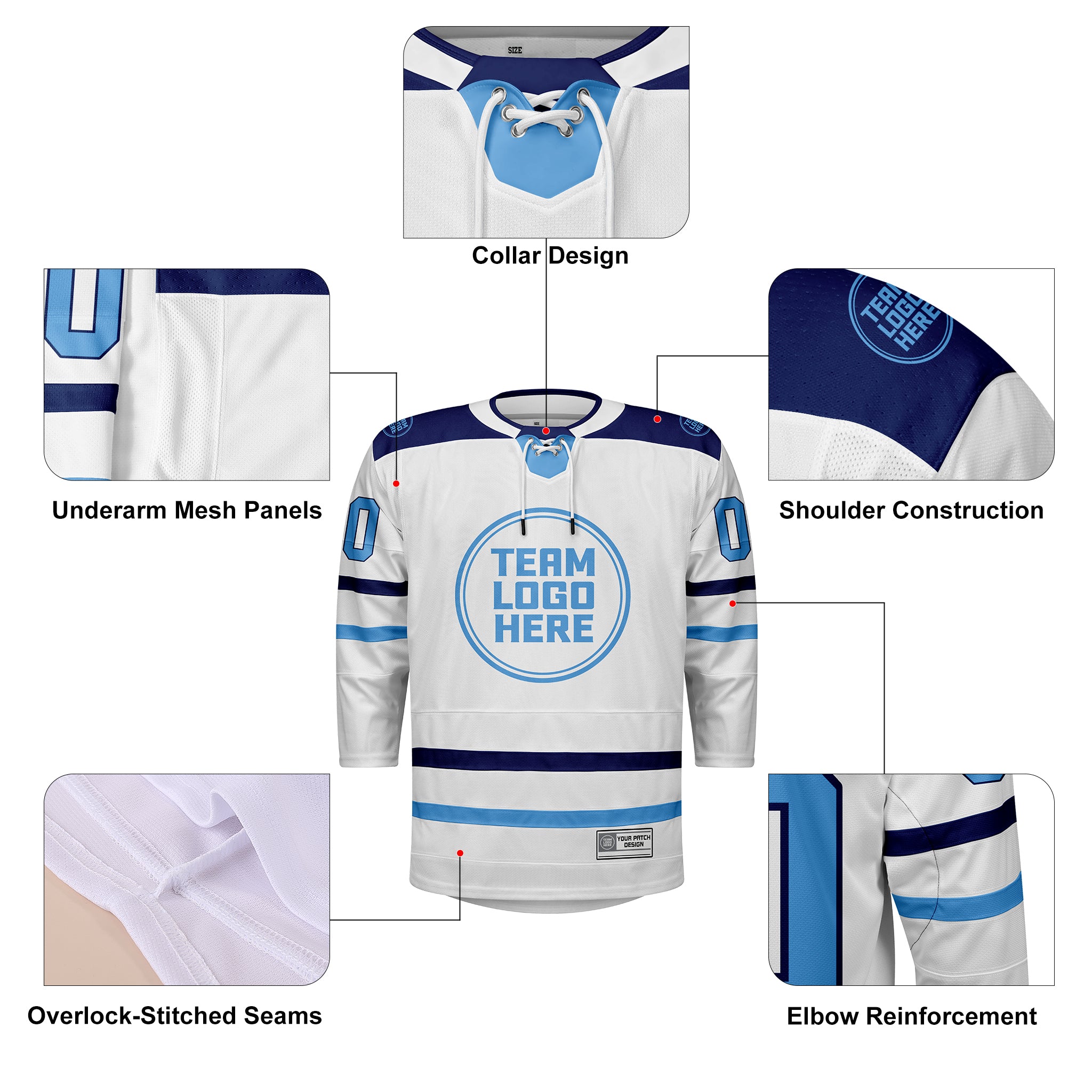 Custom Hockey Jersey Elite Pro EP-102 WhiteNavyIceBlue