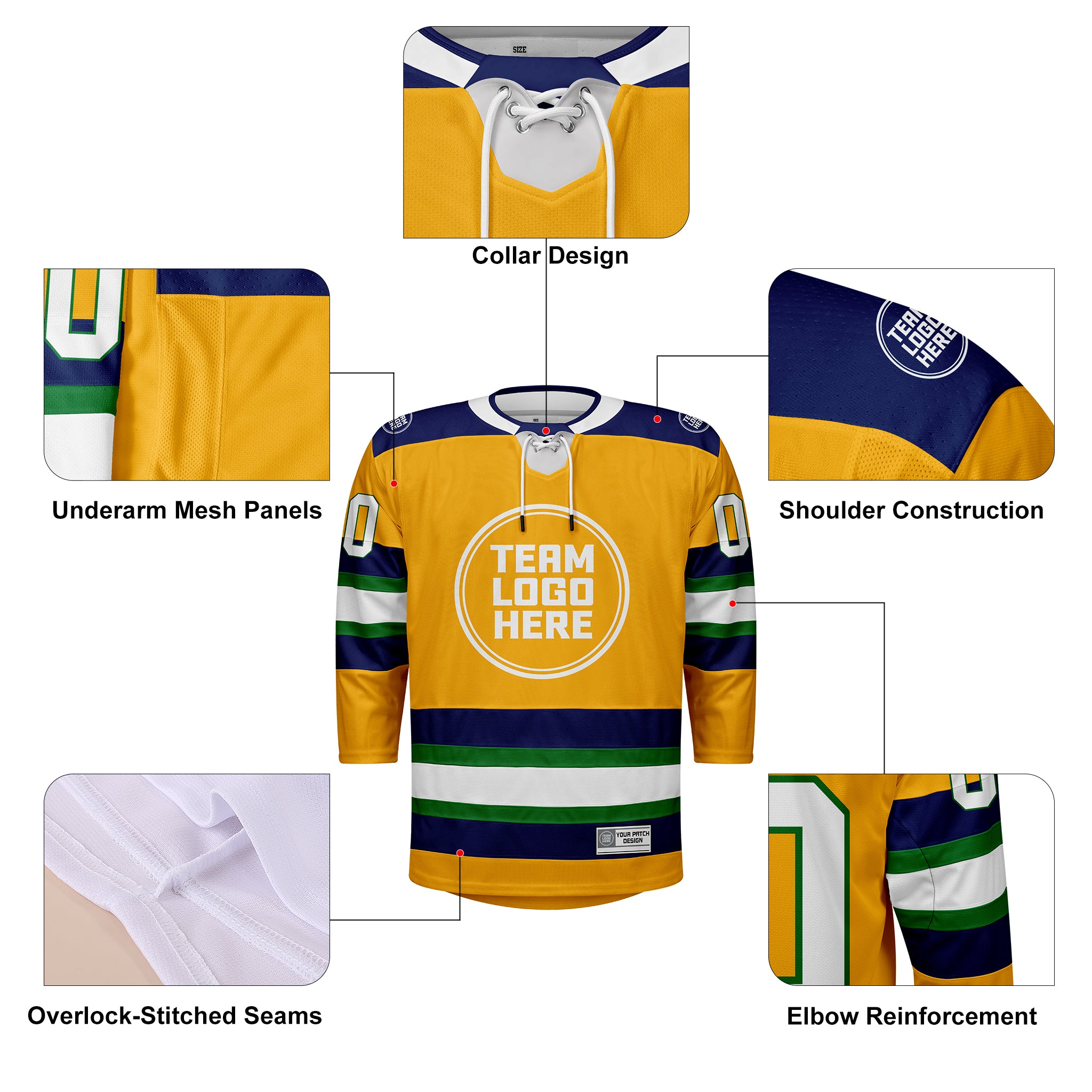 Custom Hockey Jersey Elite Pro EP-105 GoldNavyGreenWhite