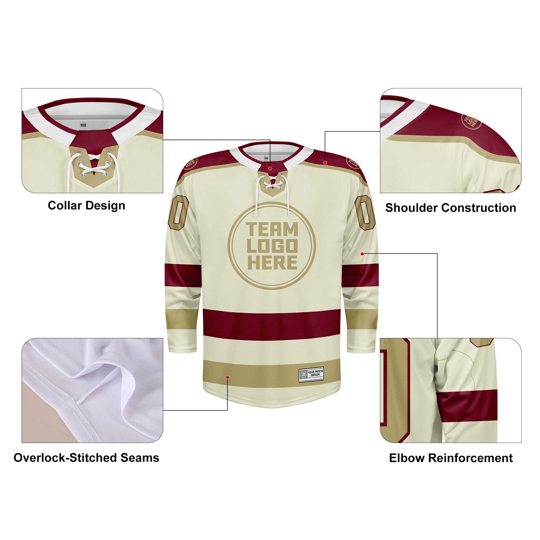 Custom Hockey Jersey Varsity Teamwear VT-208 WhiteMaroonGold