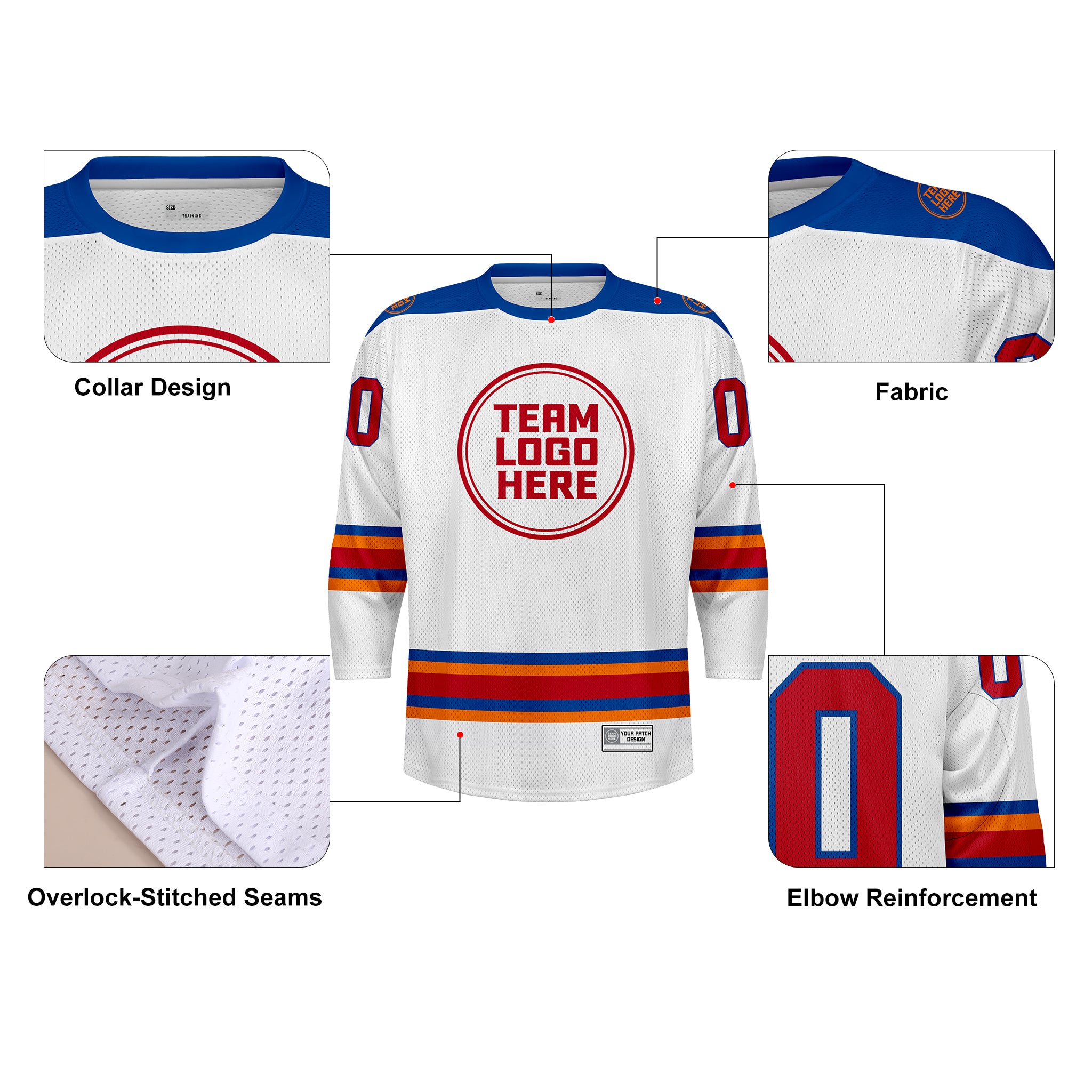 Custom Hockey Jersey Practice PS-302 WhiteRoyalOrangeRed