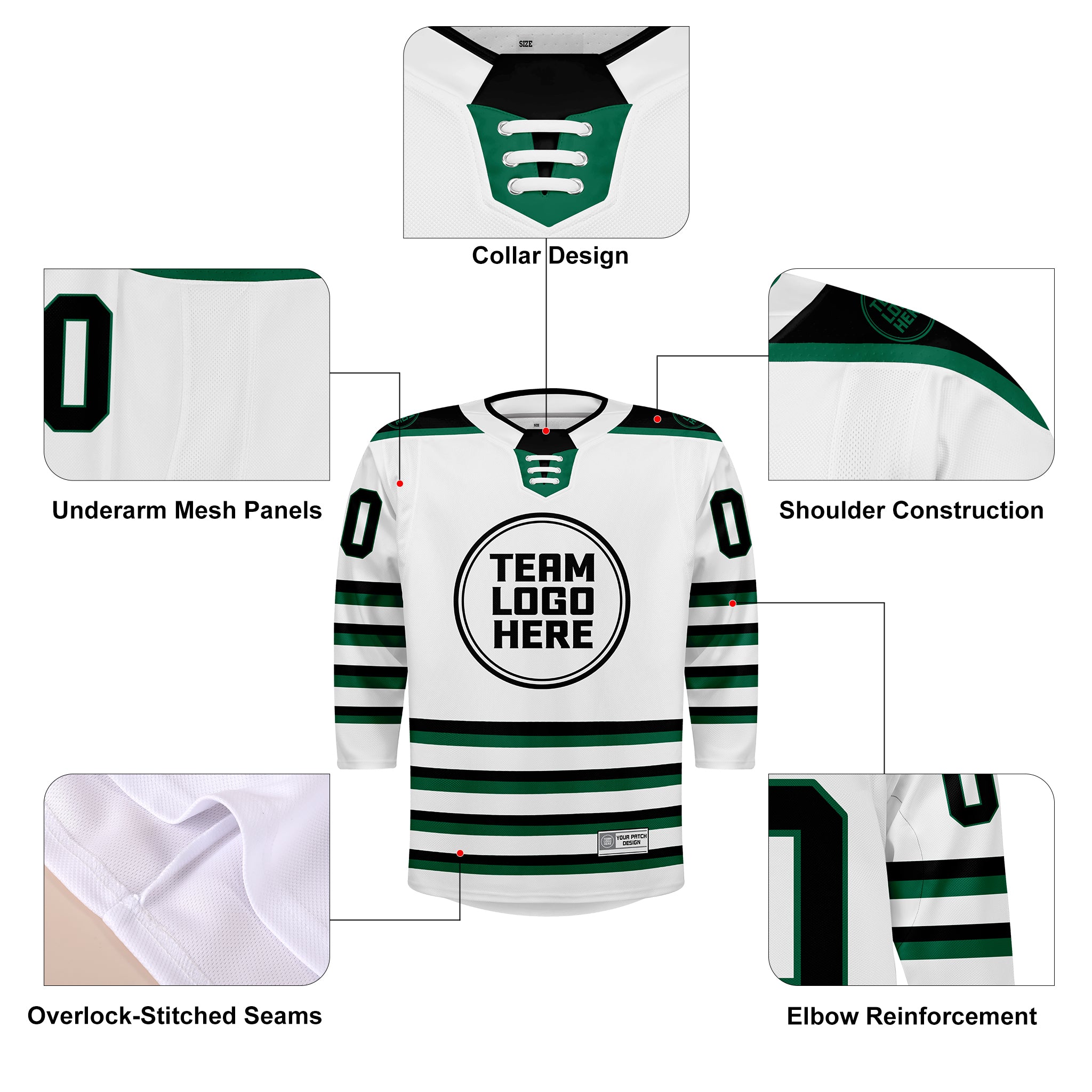 Custom Hockey Jersey Elite Pro EP-302 WhiteBlackGreen