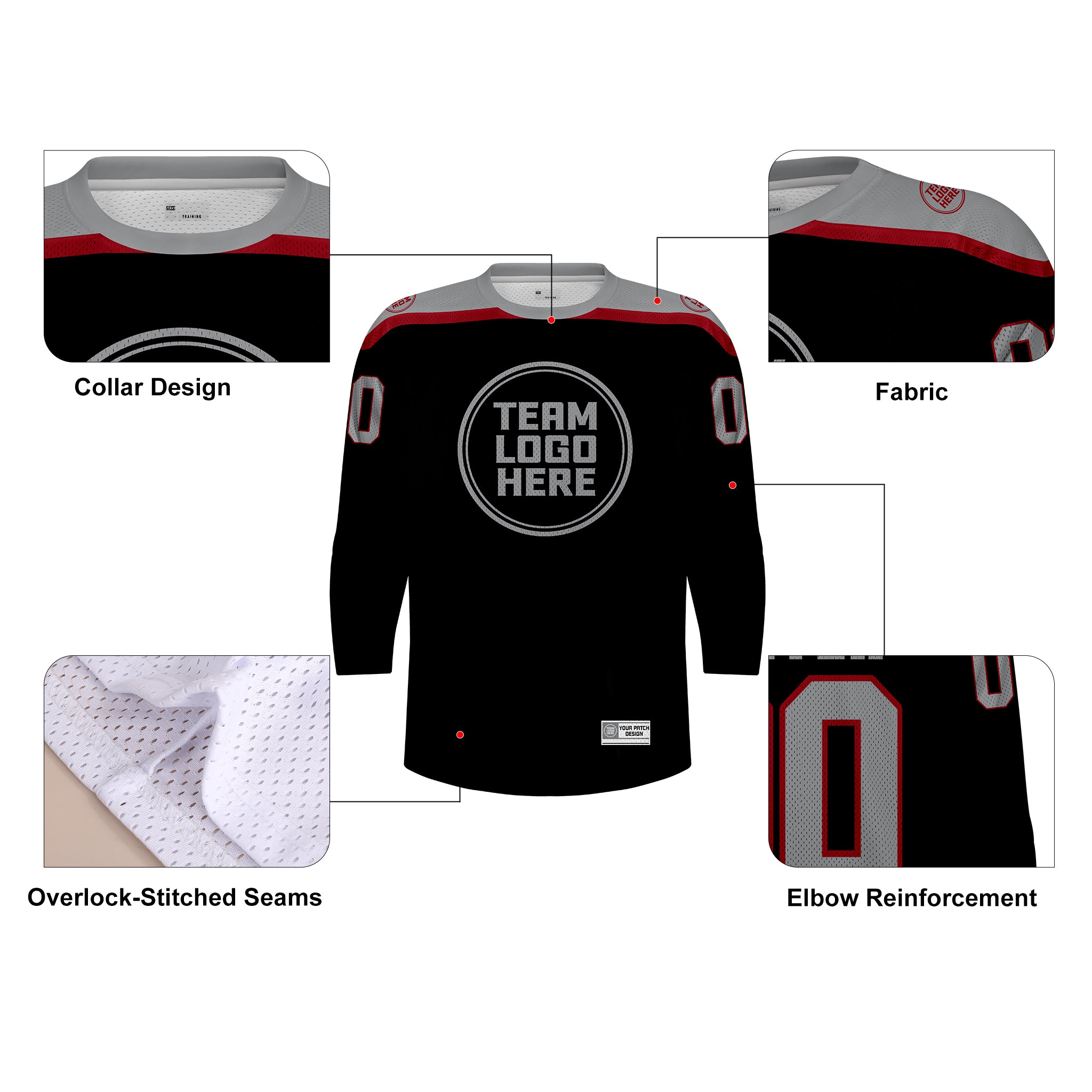 Custom Hockey Jersey Practice PS-301 BlackGrayRed (Sample)