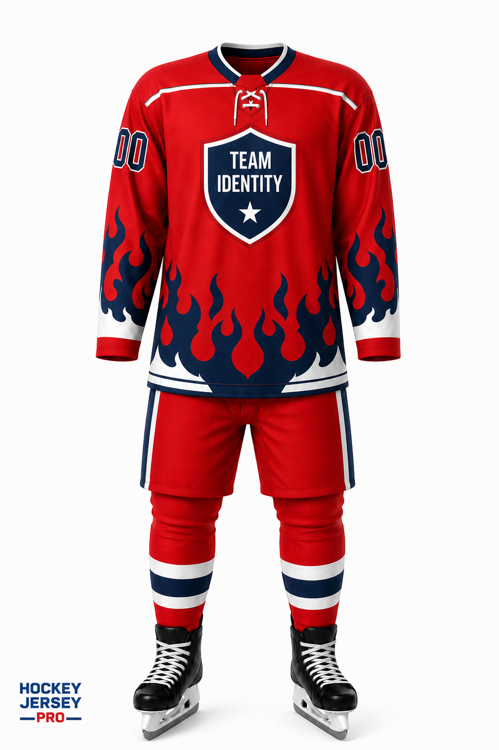 Red Flame Custom Hockey Uniform Set