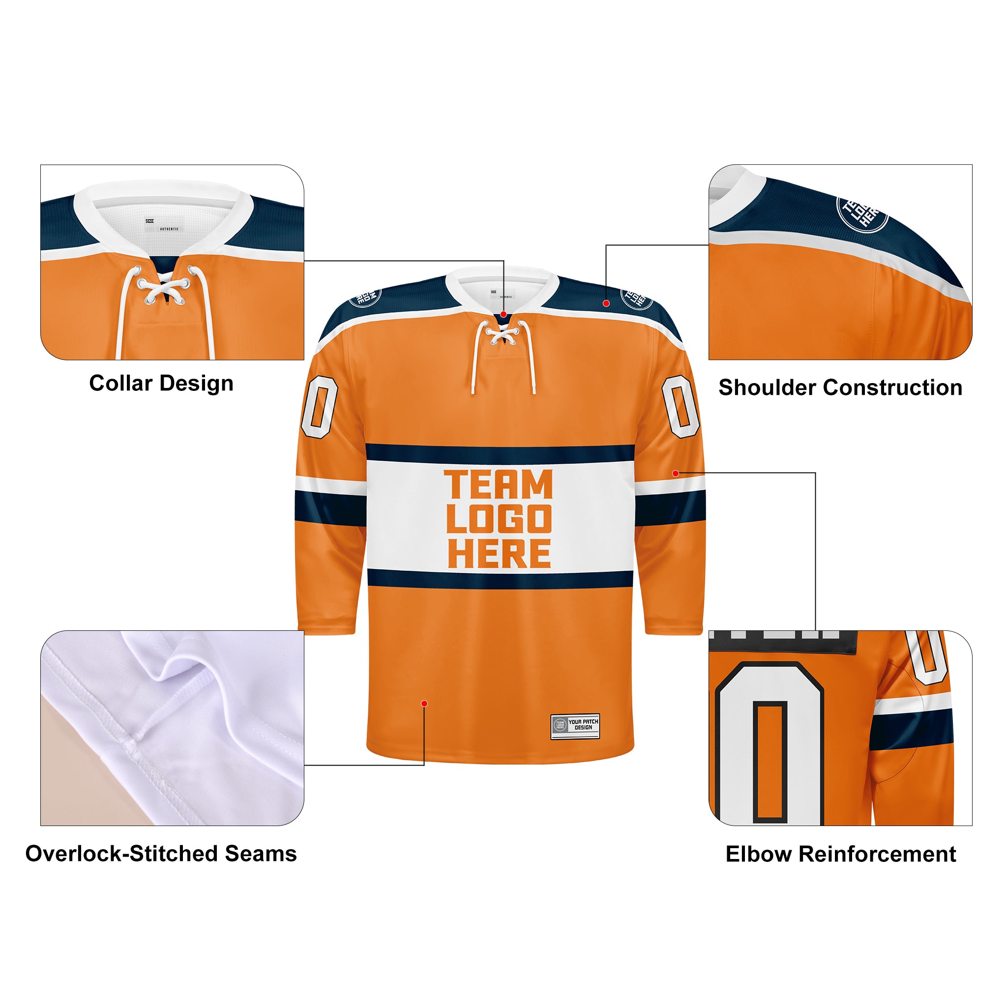 Custom Hockey Jersey Varsity Teamwear  VT-302 OrangeBlueWhiteCharcoal