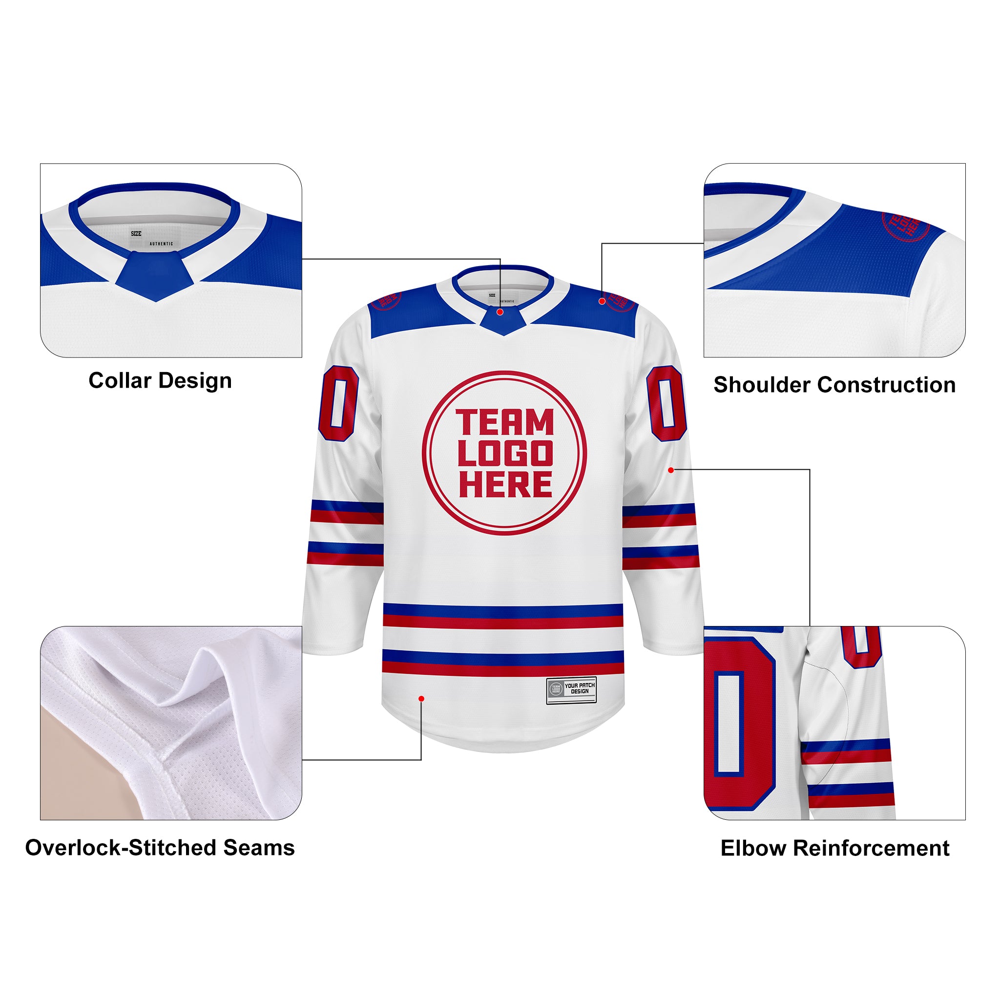 Custom Hockey Jersey Varsity Teamwear  VT-101 WhiteRoyalRed