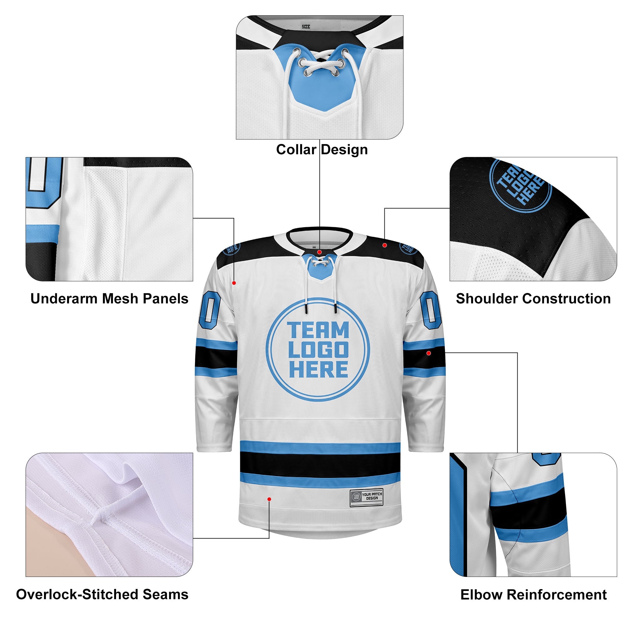 Custom Hockey Jersey Elite Pro  EP-101 WhiteBlueBlack