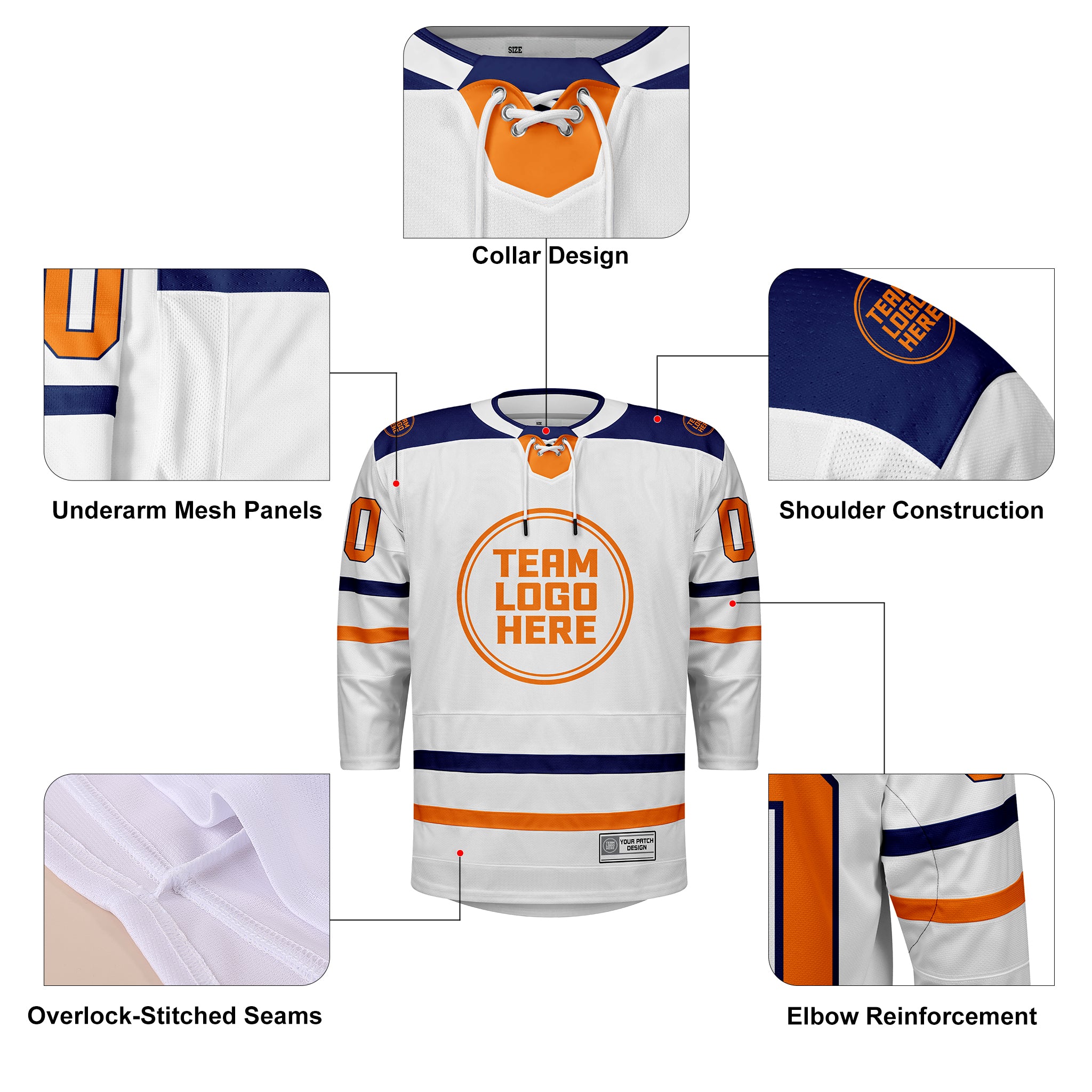 Custom Hockey Jersey Elite Pro  EP-102 WhiteNavyOrange