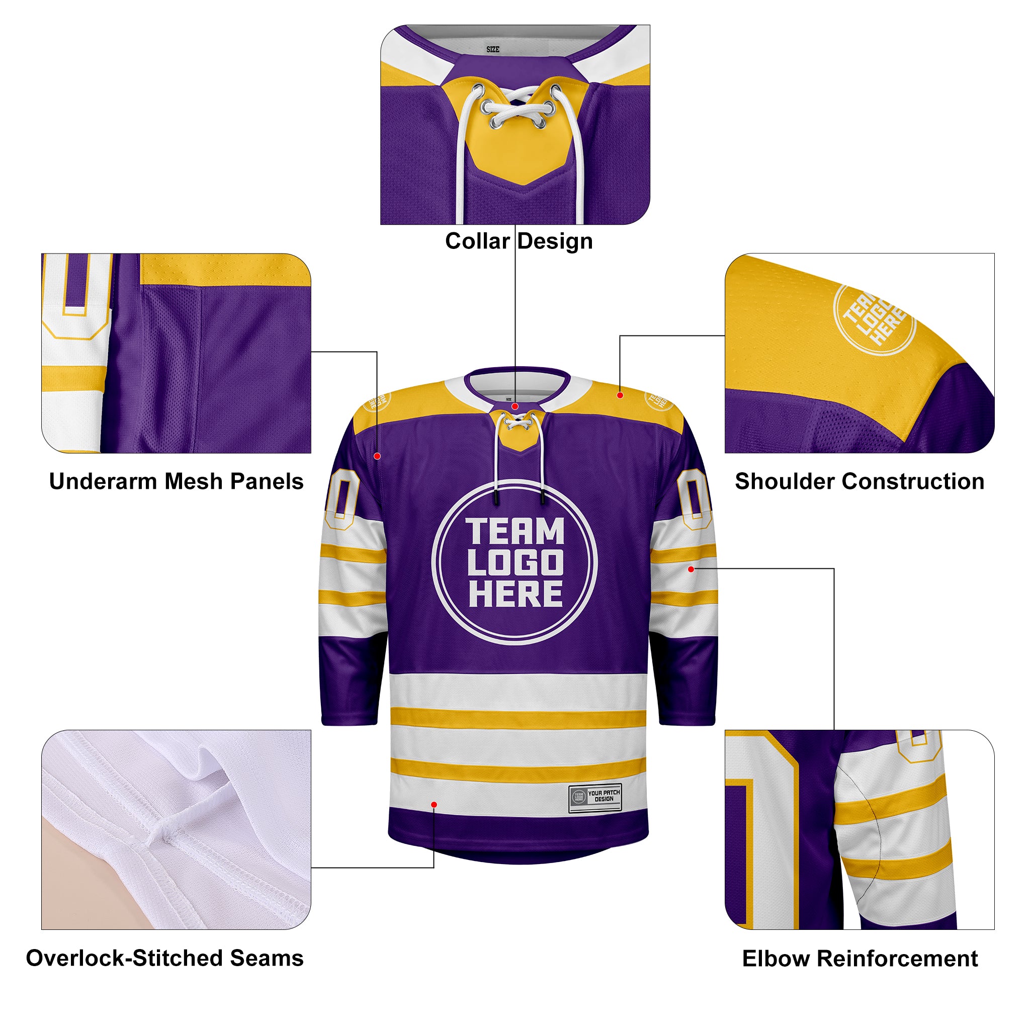 Custom Hockey Jersey Elite Pro  EP-107 PurpleGoldWhite