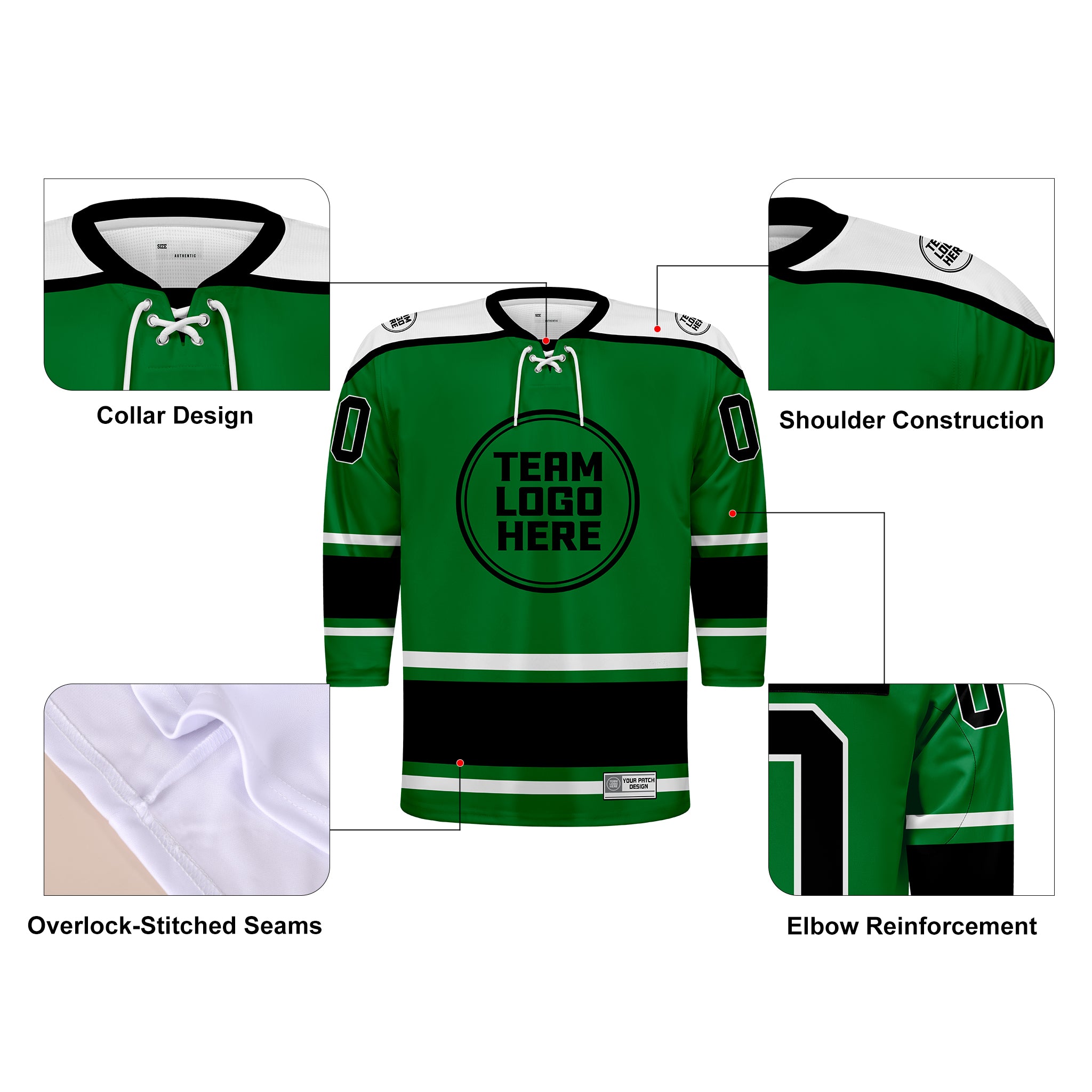 Custom Hockey Jersey Varsity Teamwear  VT-301 GreenBlackWhite