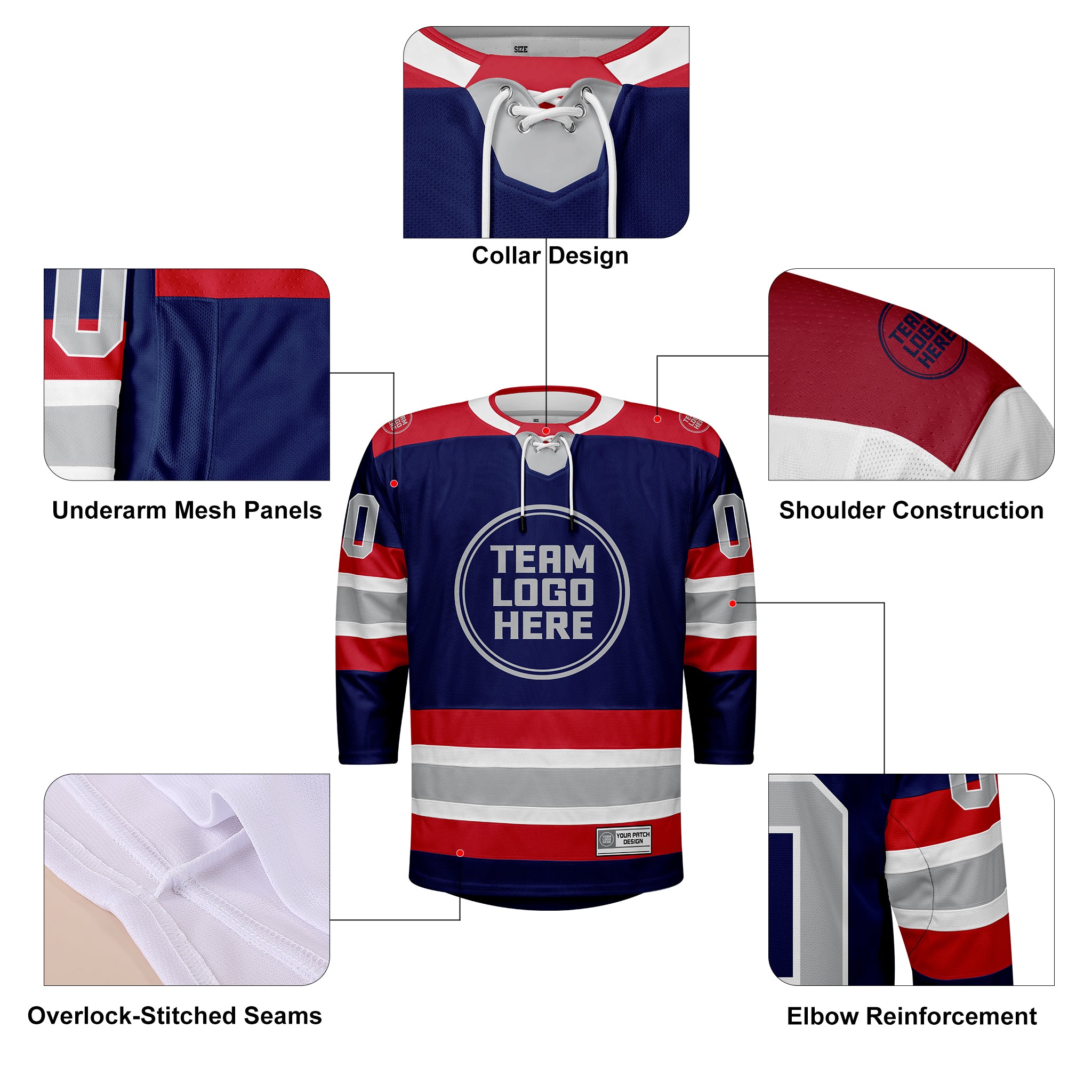 Custom Hockey Jersey Elite Pro  EP-105 NavyRedWhiteSilver