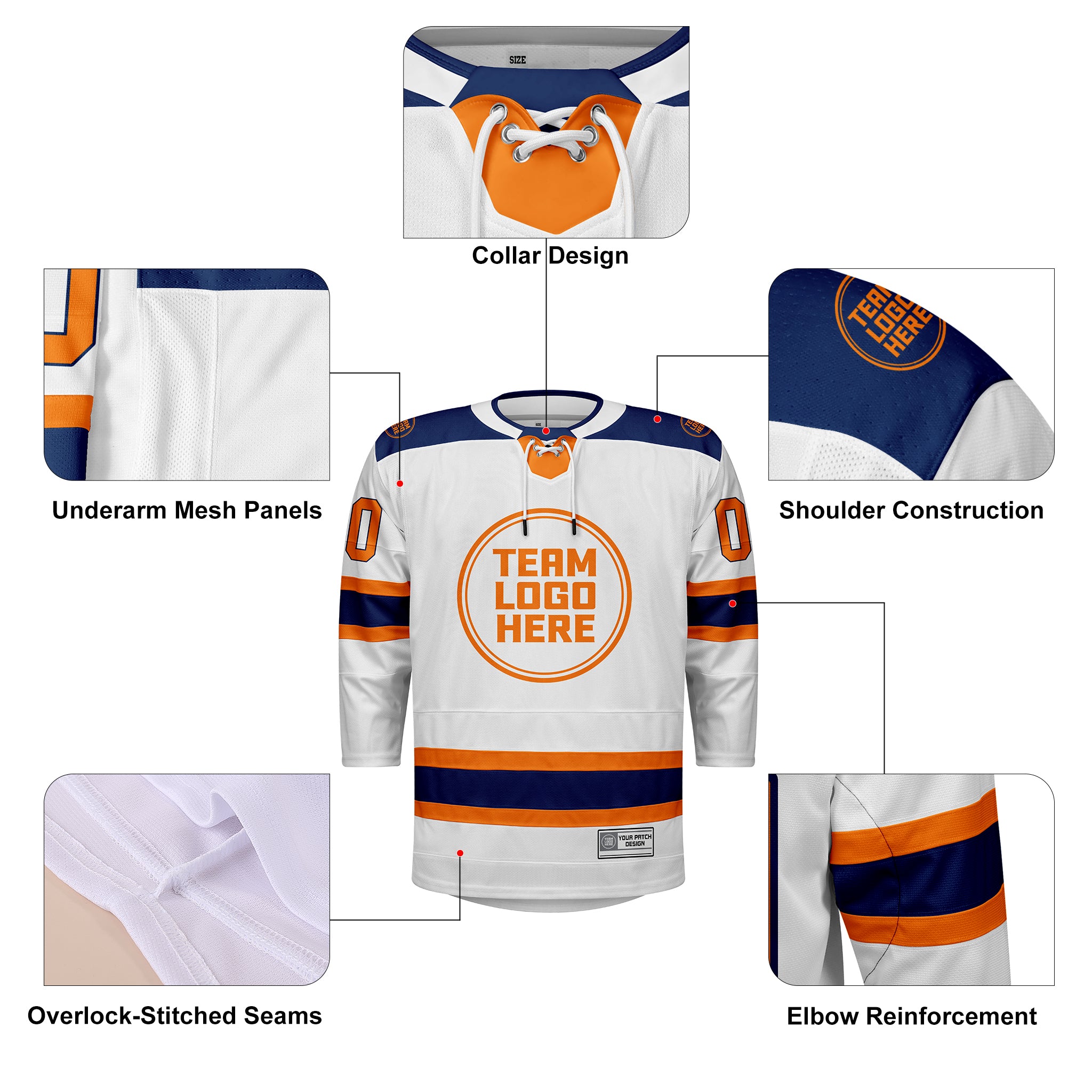 Custom Hockey Jersey Elite Pro  EP-101 WhiteOrangeNavy