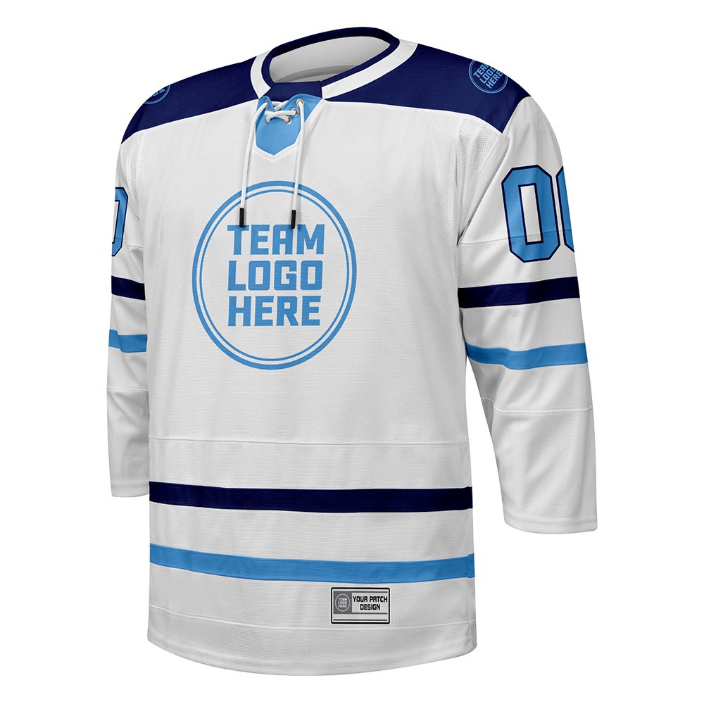 Custom Hockey Jersey Elite Pro  EP-102 WhiteNavyIceBlue