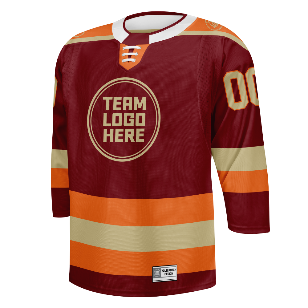 Custom Hockey Jersey Elite Pro  EP-301 Maroon Beige Orange