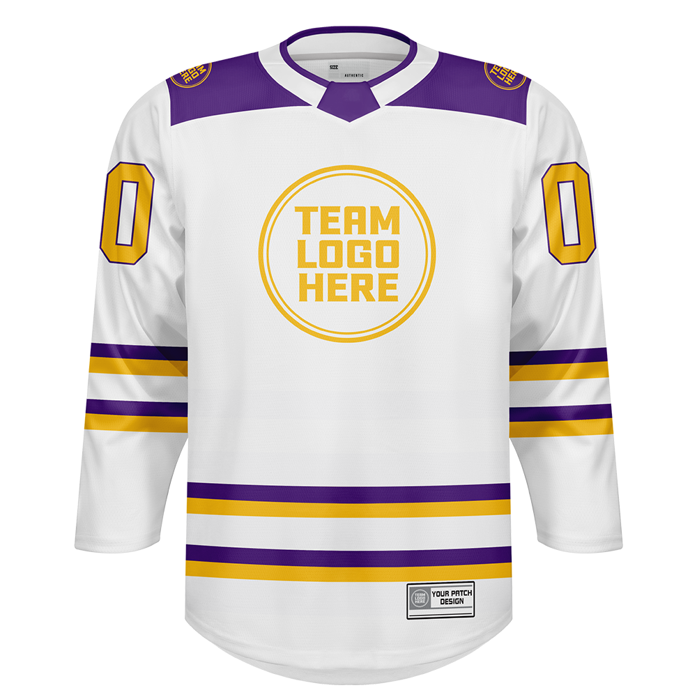 Custom Hockey Jersey Varsity Teamwear  VT-101 WhitePurpleGold