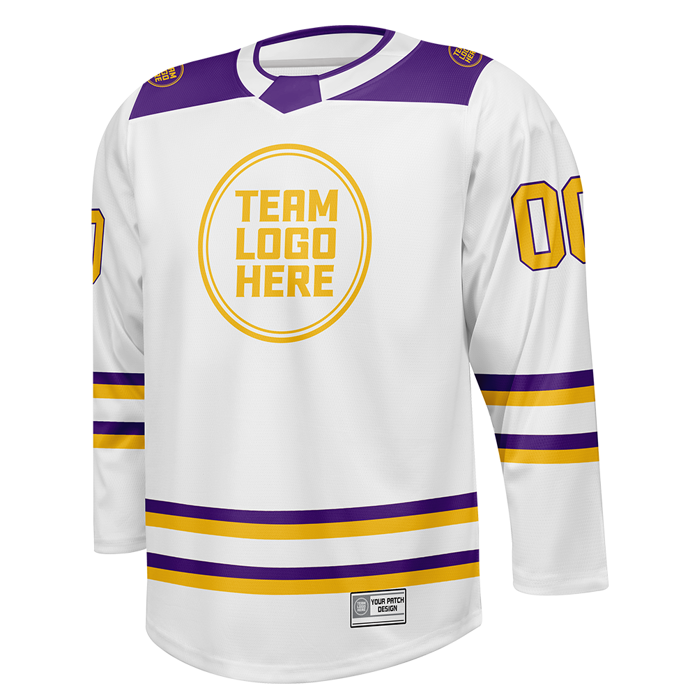 Custom Hockey Jersey Varsity Teamwear  VT-101 WhitePurpleGold