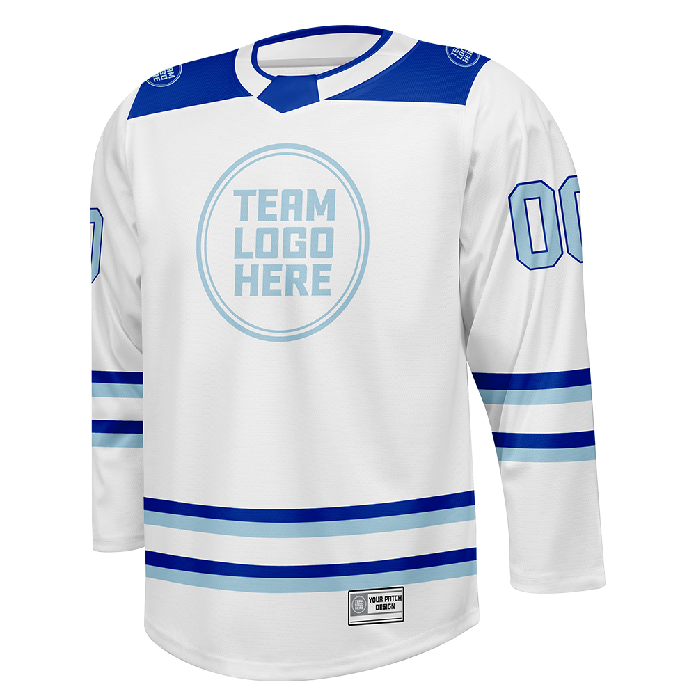 Custom Hockey Jersey Varsity Teamwear  VT-101 WhiteBlueIce